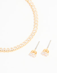 Gold Plated Cubic Zirconia Tennis Bracelet & Earrings Set - link has visual effect only