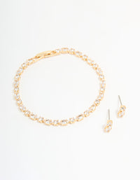 Gold Plated Cubic Zirconia Marquise Stretch Tennis Bracelet & Earrings Set - link has visual effect only
