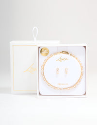 Gold Plated Cubic Zirconia Marquise Stretch Tennis Bracelet & Earrings Set - link has visual effect only