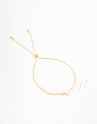 Gold Plated Cubic Zirconia Acrylic Flower Toggle Bracelet & Earrings Set - link has visual effect only