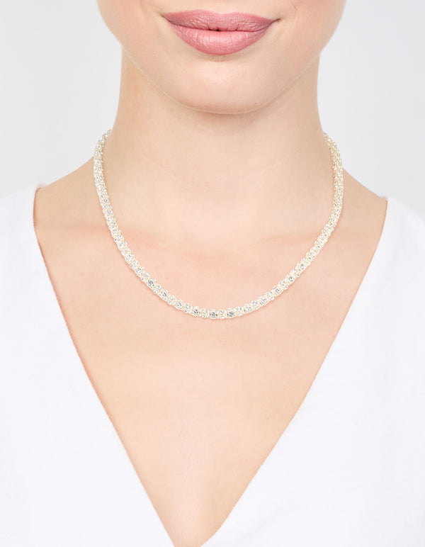 Silver Plated Diamante Fireball Chain Necklace