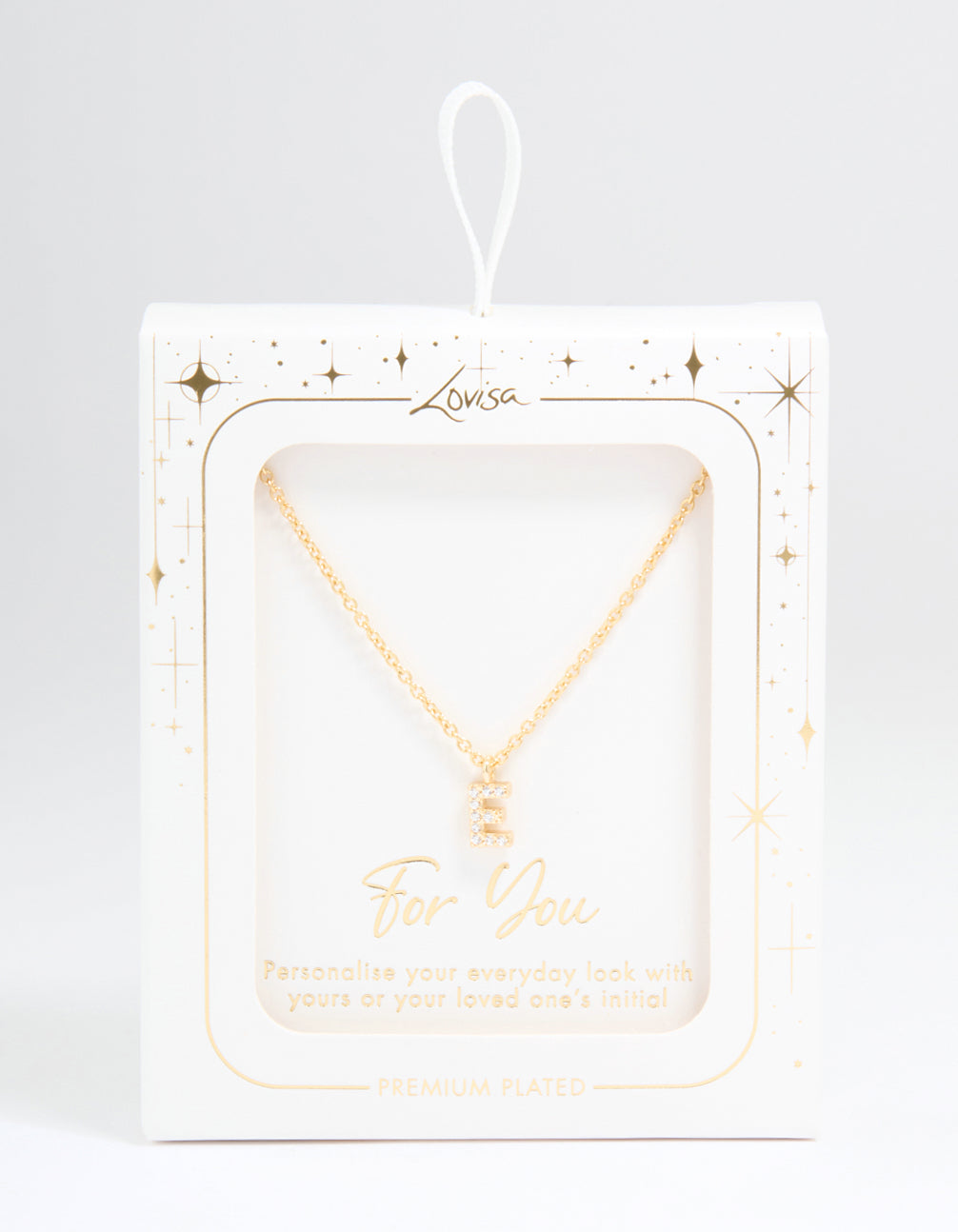 Gold Plated Cubic Zirconia Letter E Necklace