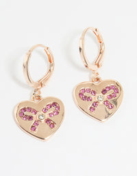 Rose Gold Heart Diamante Bow Huggie Earrings - link has visual effect only