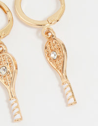Gold Diamante Tennis Racket Huggie Earrings - link has visual effect only