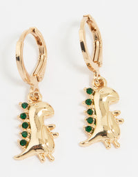 Gold Diamante Dinosaur Huggie Earrings - link has visual effect only