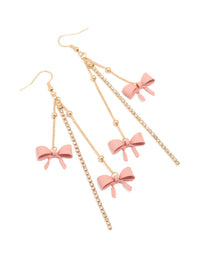 Gold Pink Bow Chain Drop Earrings - link has visual effect only
