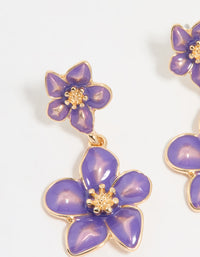 Gold Purple Tiered Flower Drop Earrings - link has visual effect only