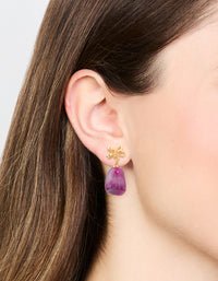 Gold Purple Stone & Bow Drop Earrings - link has visual effect only