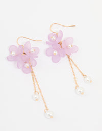 Gold Pearl & Pink Flower Chain Drop Earrings - link has visual effect only