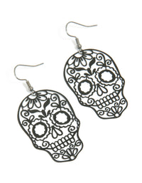 Black Coated Metal Skeleton Face Drop Earrings - link has visual effect only