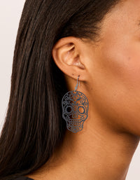 Black Coated Metal Skeleton Face Drop Earrings - link has visual effect only