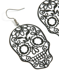 Black Coated Metal Skeleton Face Drop Earrings - link has visual effect only