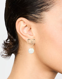 Gold Pearl Textured Heart Drop Earrings - link has visual effect only