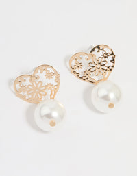 Gold Pearl Textured Heart Drop Earrings - link has visual effect only