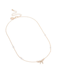 Rose Gold Pearl Diamante Bow Station Necklace - link has visual effect only
