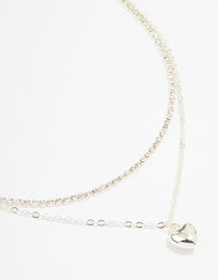 Silver Diamante Cupchain & Puffy Heart Layered Necklace - link has visual effect only