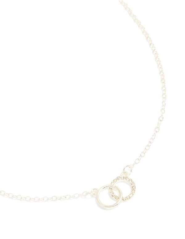Silver Diamante Open Linked Circle Pendant Necklace