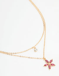 Gold Diamante Pendant & Flower Layered Necklace - link has visual effect only