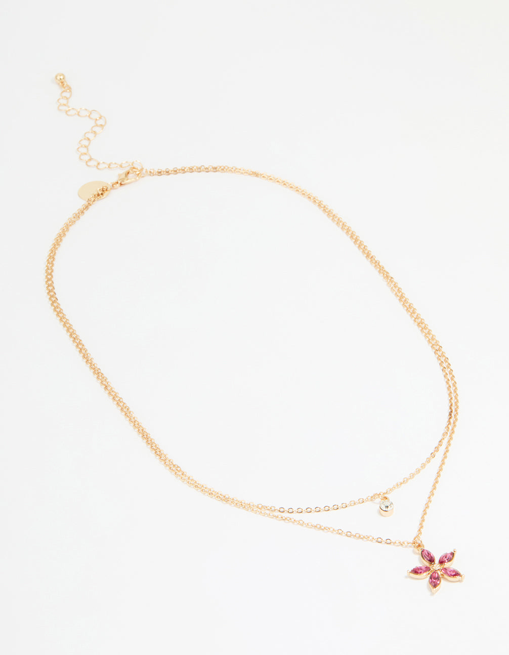 Gold Diamante Pendant & Flower Layered Necklace