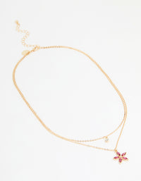 Gold Diamante Pendant & Flower Layered Necklace - link has visual effect only