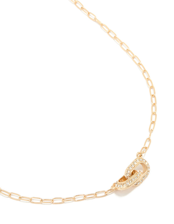 Gold Diamante Interlock Necklace