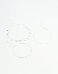 Silver Star & Chain Anklets 3-Pack - link has visual effect only