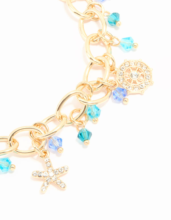 Gold Beaded Sea Charm Anklet