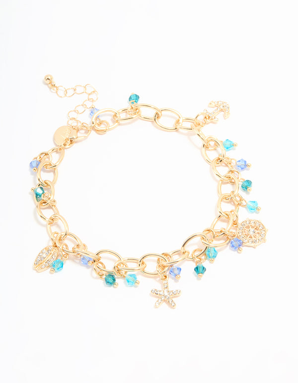 Gold Beaded Sea Charm Anklet
