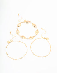 Gold Cowry Shell & Dainty Anklets 3-Pack - link has visual effect only