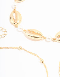 Gold Cowry Shell & Dainty Anklets 3-Pack - link has visual effect only