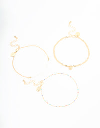Gold Pearl & Fish Anklets 3-Pack - link has visual effect only