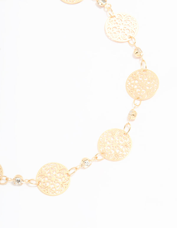 Gold Diamante Laser Cut Coin Anklet