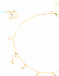 Gold Diamante Fish & Blue Beaded Anklets 3-Pack - link has visual effect only