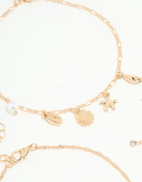Gold Diamante & Ocean Charm Anklets 3-Pack - link has visual effect only