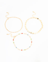 Gold Rainbow Stone & Chain Anklets 3-Pack - link has visual effect only