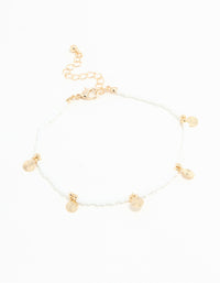 White Seed Beaded Coin Charm Anklet - link has visual effect only