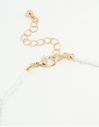 White Seed Beaded Coin Charm Anklet - link has visual effect only