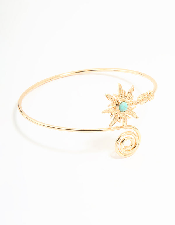 Gold Turquoise Stone Celestial Swirl Arm Cuff