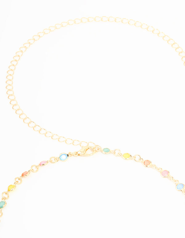 Gold Pastel Rainbow Stones Waist Chain