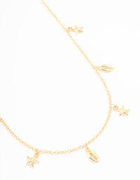 Gold Cowry Shell & Starfish Charm Waist Chain - link has visual effect only