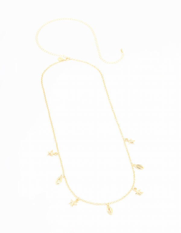 Gold Cowry Shell & Starfish Charm Waist Chain