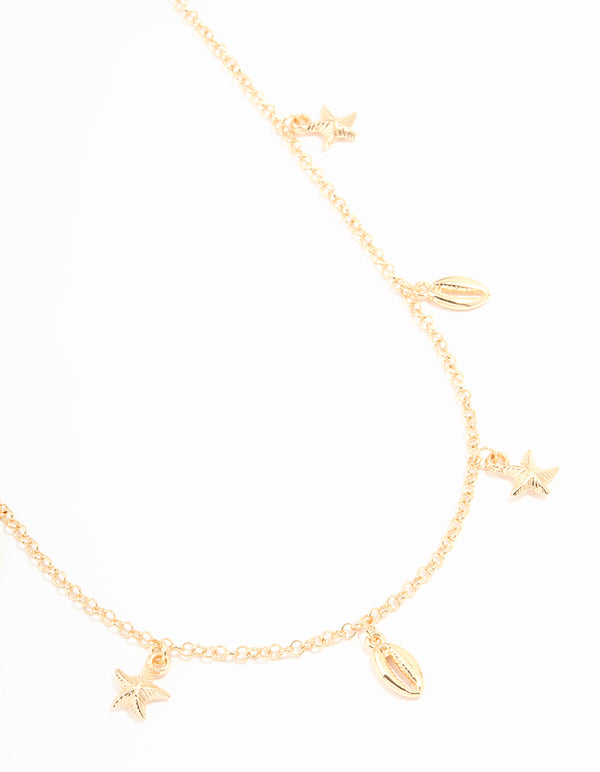 Gold Cowry Shell & Starfish Charm Waist Chain