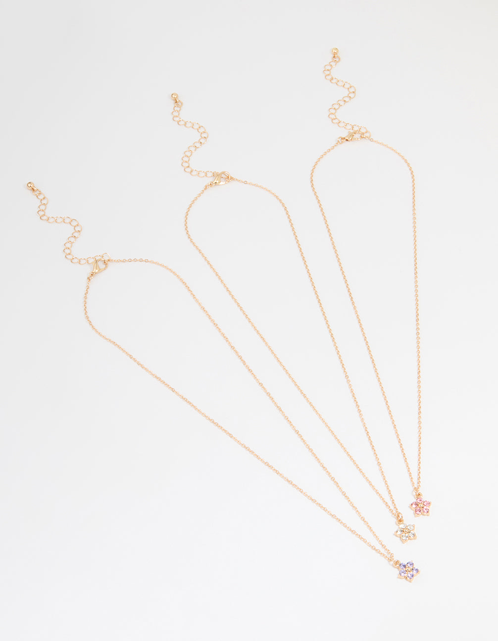 Gold Diamante Flower Necklaces 3-Pack