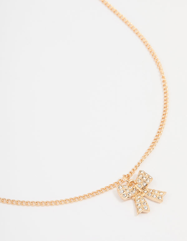 Gold Diamante Bow Necklace