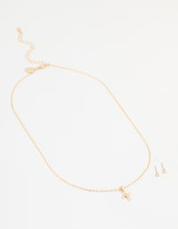 Gold Cubic Zirconia Cross Necklace & Earrings Set - link has visual effect only