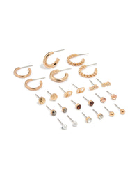 Gold Twisted Hoop & Classic Stud Earrings 12-Pack - link has visual effect only