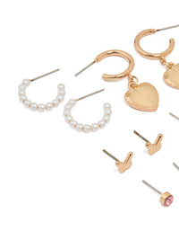 Gold Heart & Bow Stud & Hoop Earrings 12-Pack - link has visual effect only