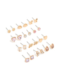 Gold Shell & Heart Mixed Earrings 12-Pack - link has visual effect only