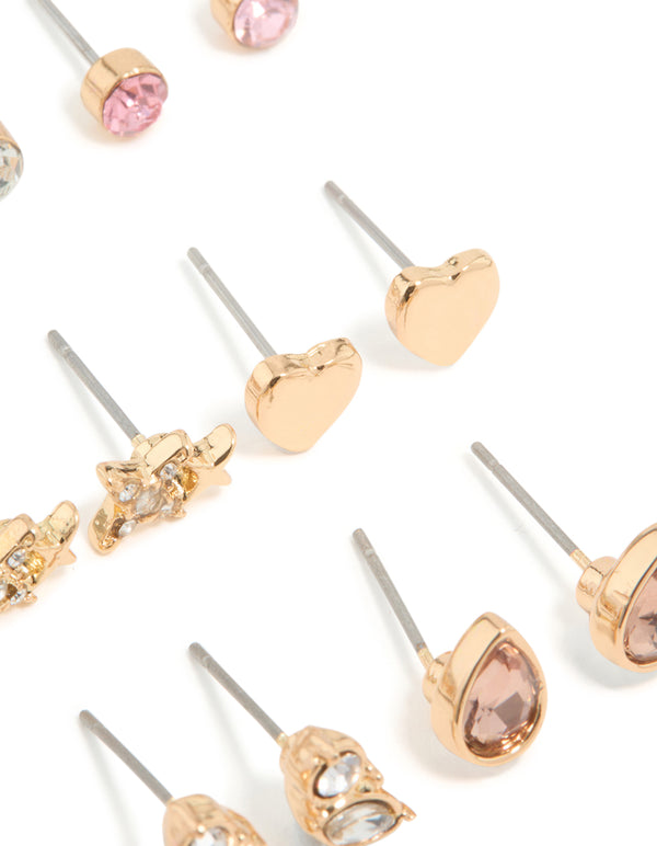 Gold Shell & Heart Mixed Earrings 12-Pack