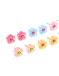 Multicoloured Acrylic Smiley Flower Stud Earrings 8-Pack - link has visual effect only